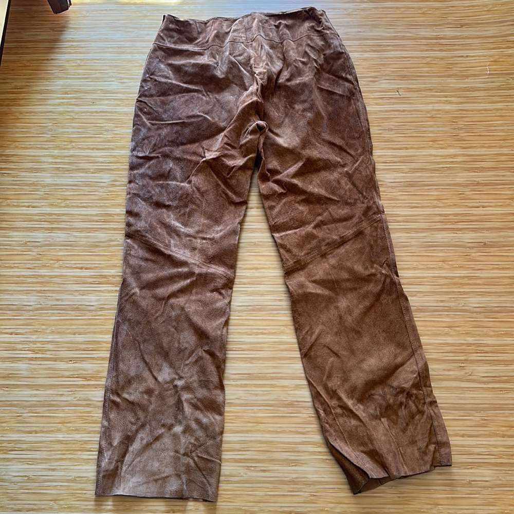 100% LEATHER brown suede women’s size 8 brown fully-lined pants - Picture 2 of 8